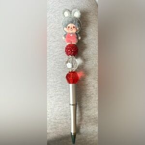 Gray Monchichi Top Red Beaded  Pen